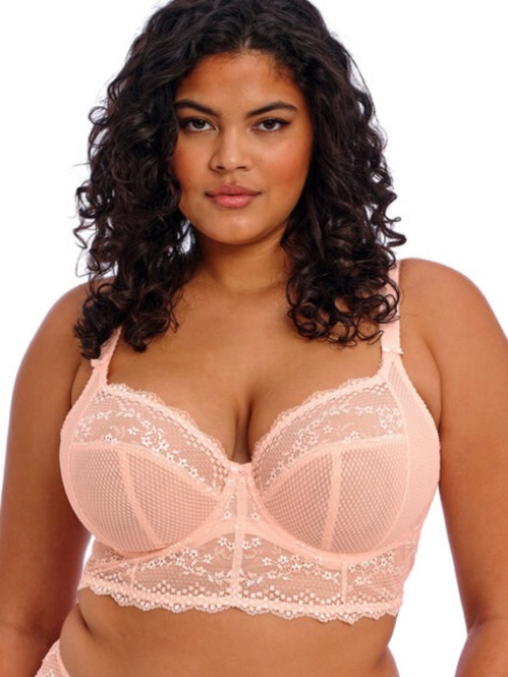 Elomi Charley Unlined Sheer Lace Longline Underwire Bralette Ballet Pink 40DDD